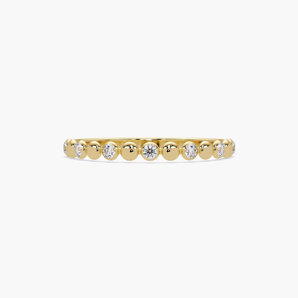 14K yellow gold bubble diamond ring with natural round diamonds in bezel dot setting