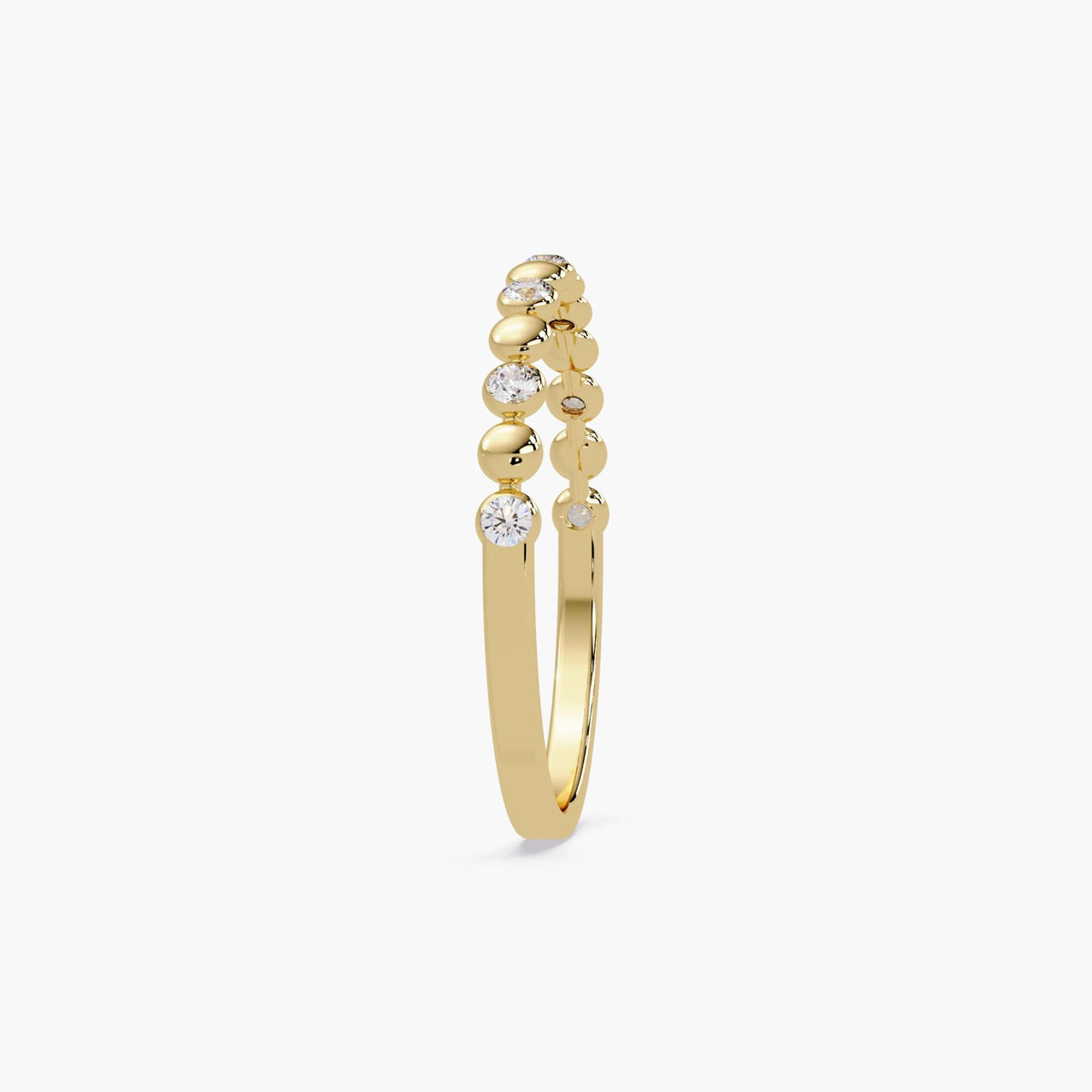 14K gold bubble diamond ring showing bezel dot setting with natural round diamonds
