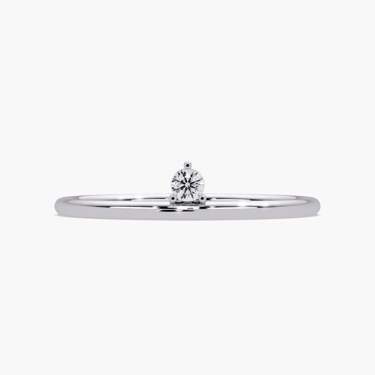 14k white gold solitaire diamond ring with single natural diamond in prong setting with 0.05 ct diamond