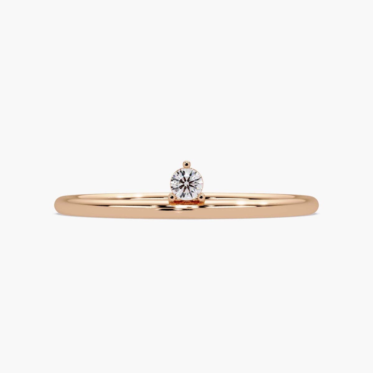 14k rose gold solitaire diamond ring with single natural diamond in prong setting with 2.3mm diamond