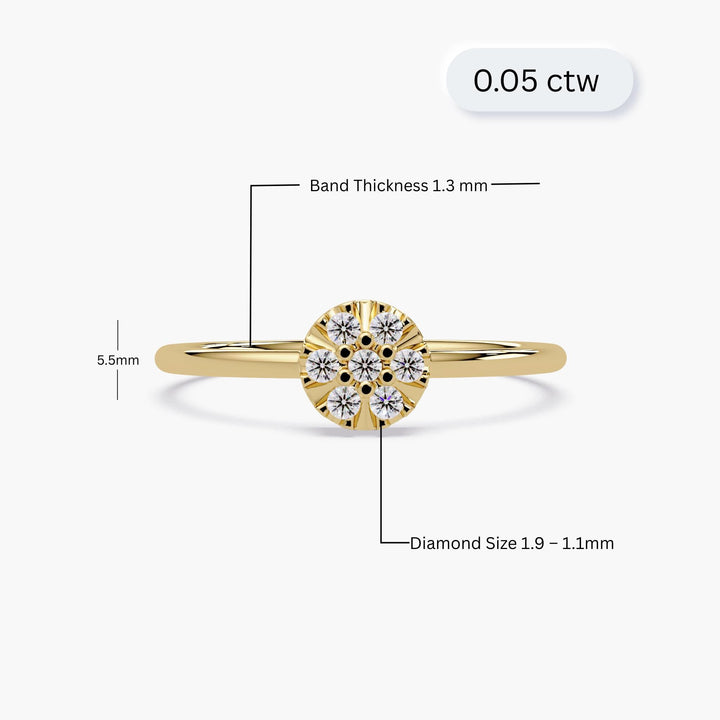 14K Gold Flower Diamond Ring, Dainty Cluster Band, Minimalist Stackable Jewelry