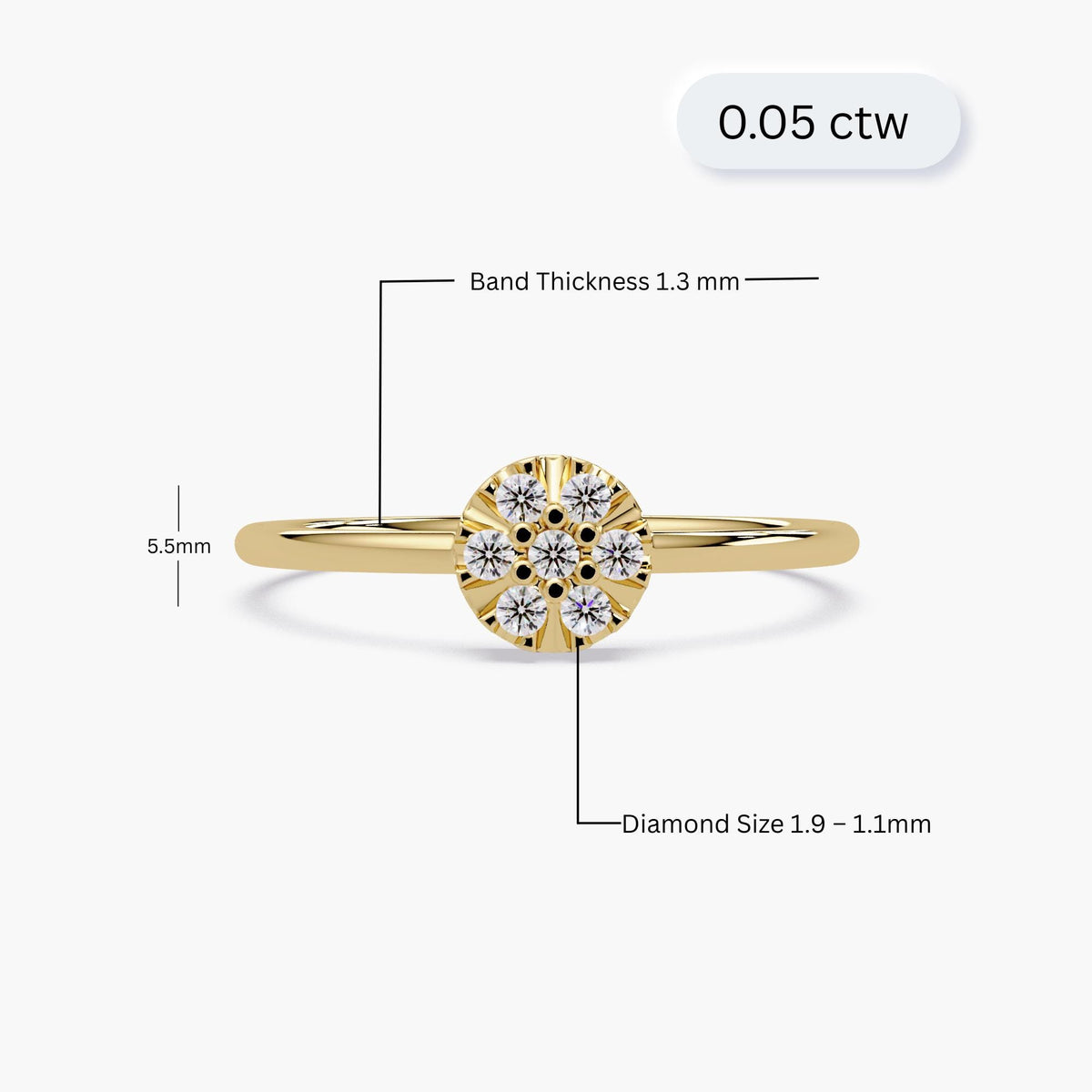 14K Gold Flower Diamond Ring, Dainty Cluster Band, Minimalist Stackable Jewelry