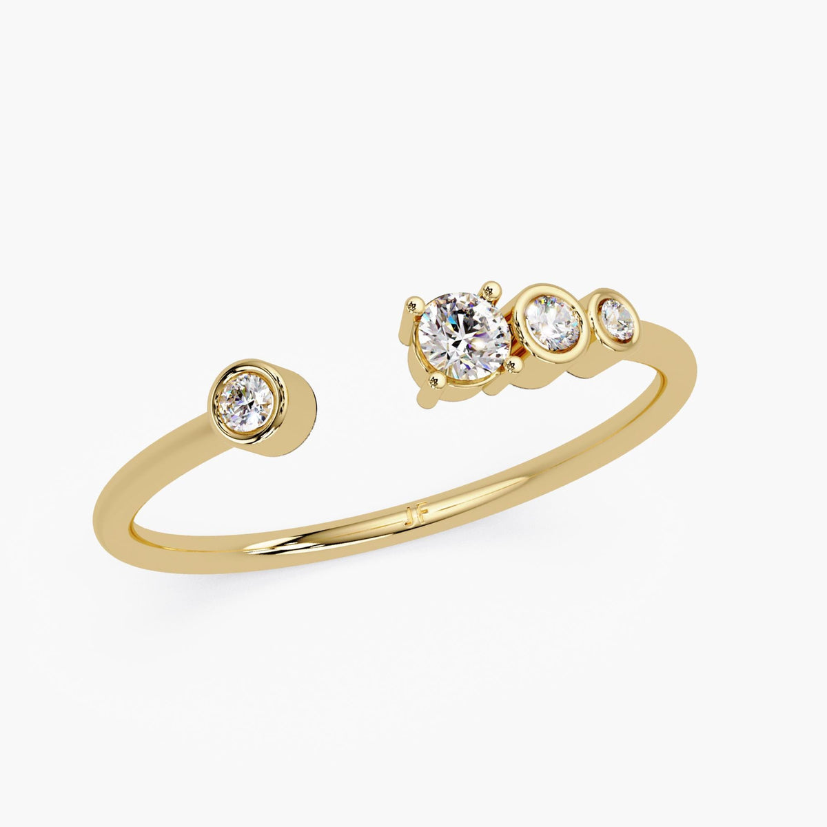 Minimalist stacking band in 14k gold with dainty diamonds