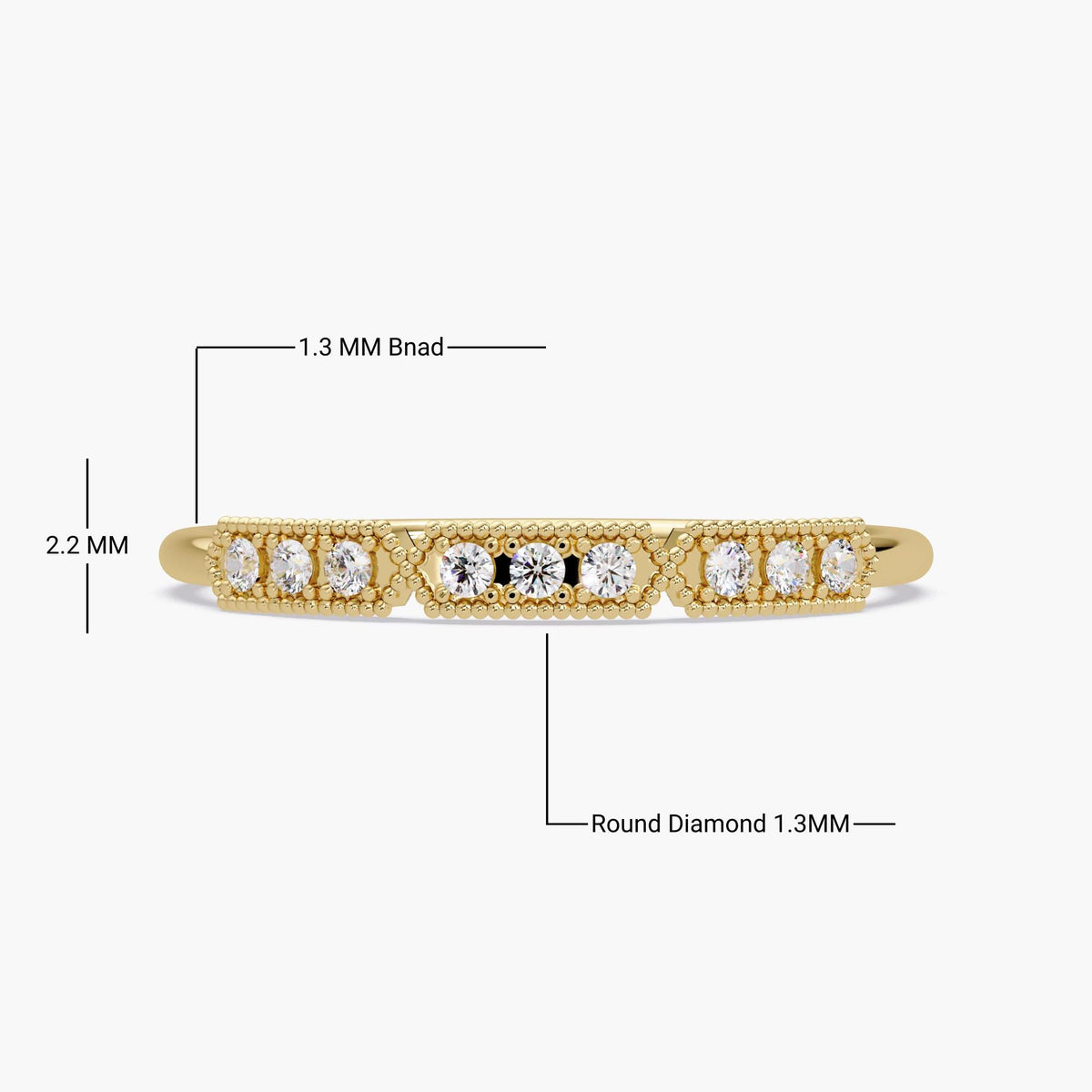 14k yellow gold vintage inspired matching bridal wedding band with dainty pavé diamonds