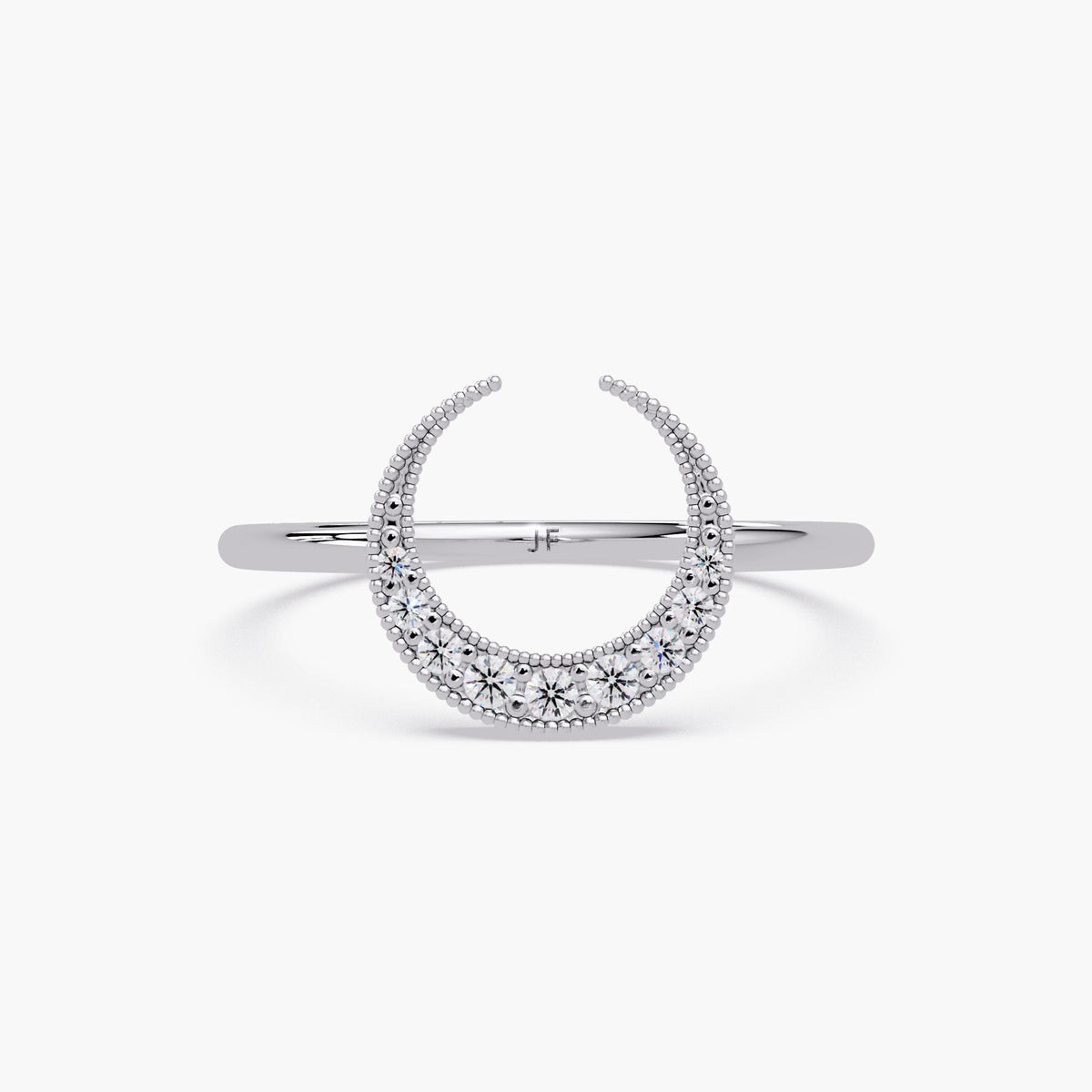 14K Gold Diamond Crescent Moon Ring: Celestial Statement Band