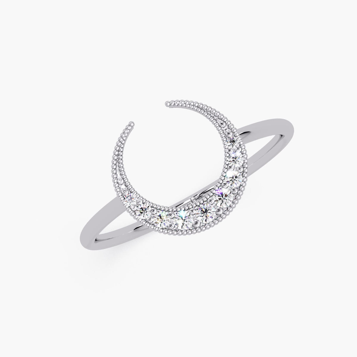 14K Gold Diamond Crescent Moon Ring: Celestial Statement Band