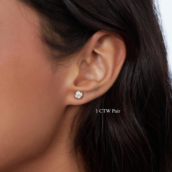 Cushion Square Lab Grown Diamond Stud Earring 14k Real Gold Cut Down Setting Dainty Elegant Earrings Minimalist Solitaire Studs