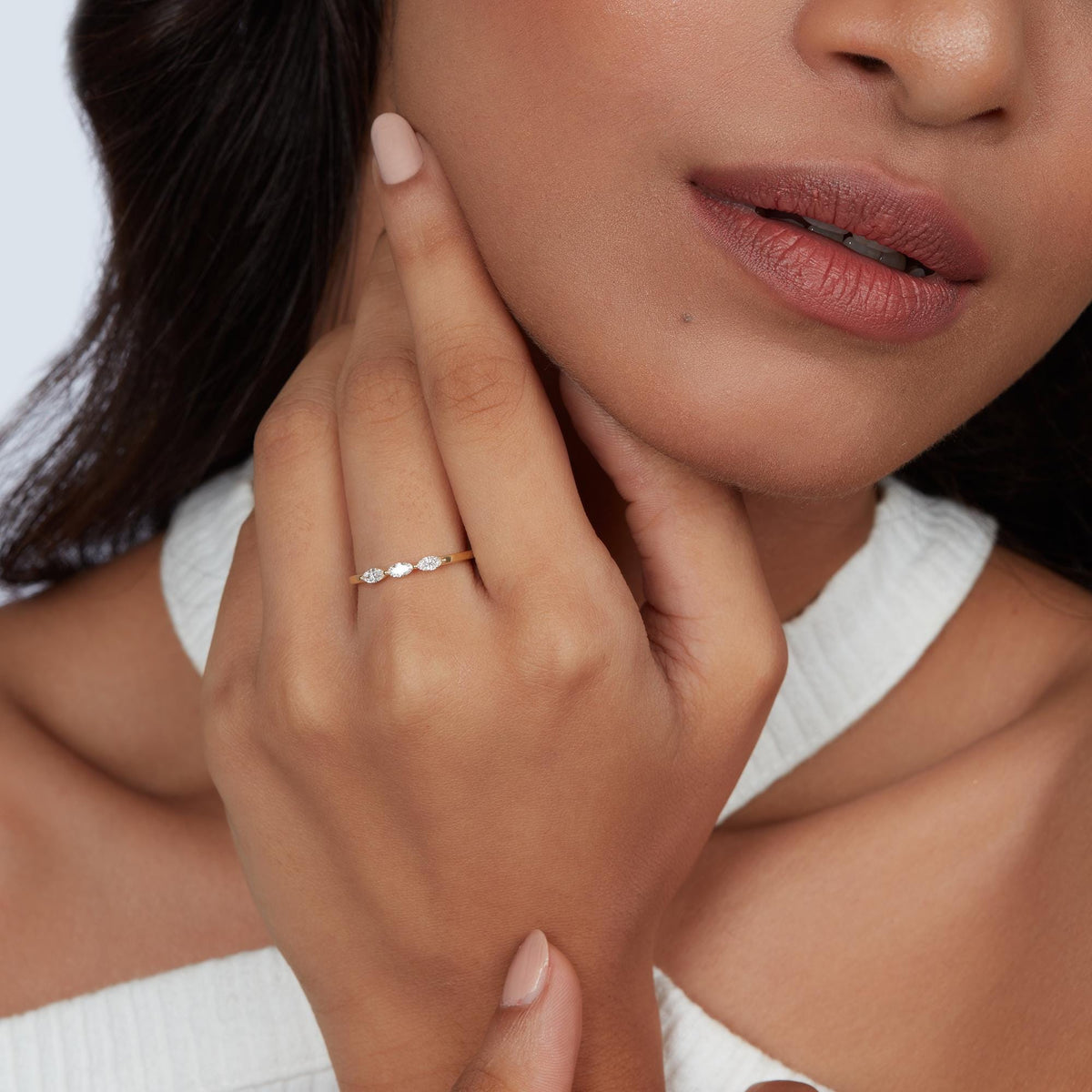 Marquise Diamond Wedding Band | Three Stone Gold Band | Shared Prong Ring | Diamond Bridal Ring | Bride to Be Gift | Dainty Gold Jewelry