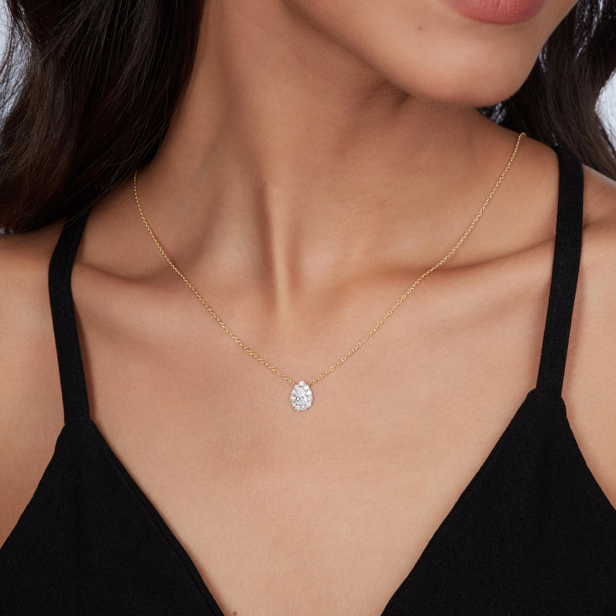 14K Gold Pear Lab Grown Diamond Halo Pendant Necklace, 0.60 CTW, 16-18 Inch