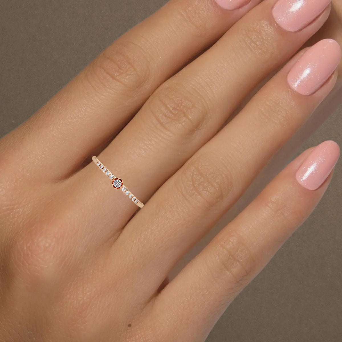 Dainty 14k gold diamond pave band ring, minimalist stacking wedding or anniversary ring for women.