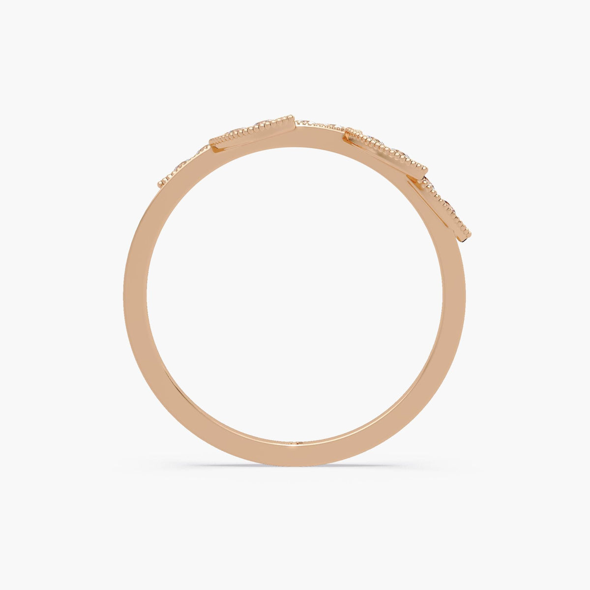 Diamond wedding band with leaf pattern in 14K solid rose gold