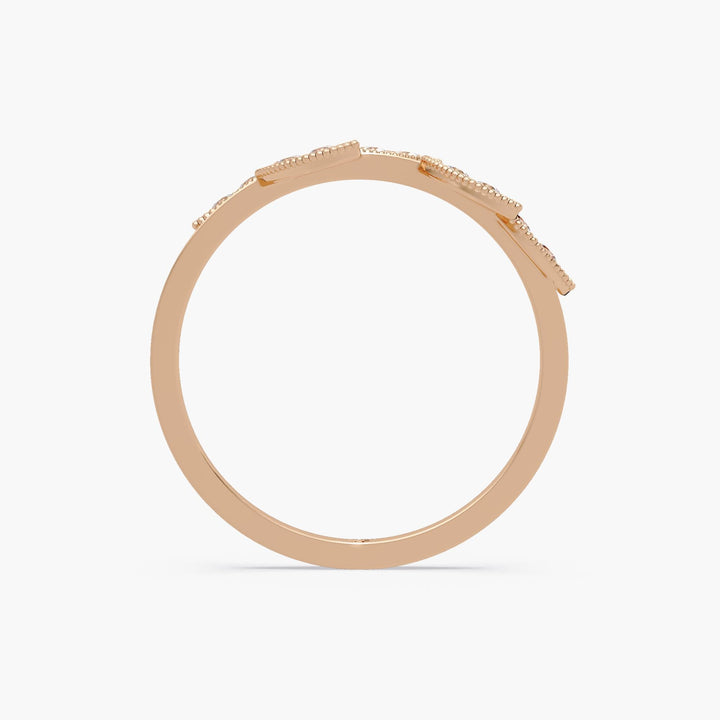 Diamond wedding band with leaf pattern in 14K solid rose gold