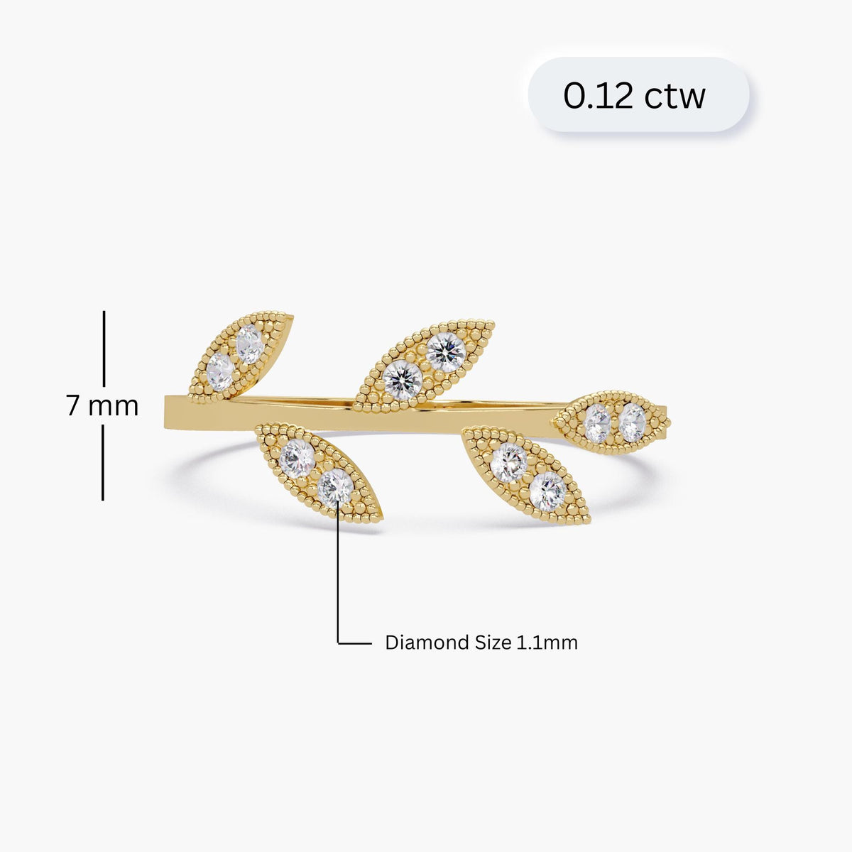 Scale illustration of gold diamond ring.