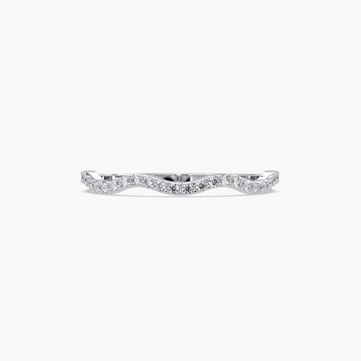 Dainty curved diamond wedding band in white gold
