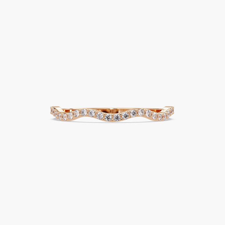 Minimalist rose gold wave eternity ring with diamonds