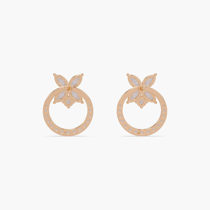 Anniversary gold diamond circle earrings, elegant floral stud hoops