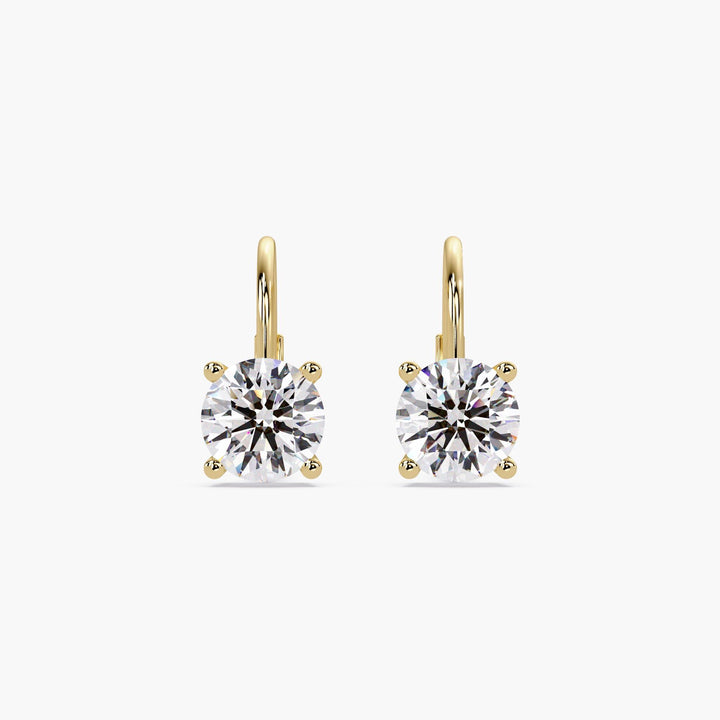 14K Yellow Gold Leverback Diamond Earrings with Prong Set Round Lab Diamonds