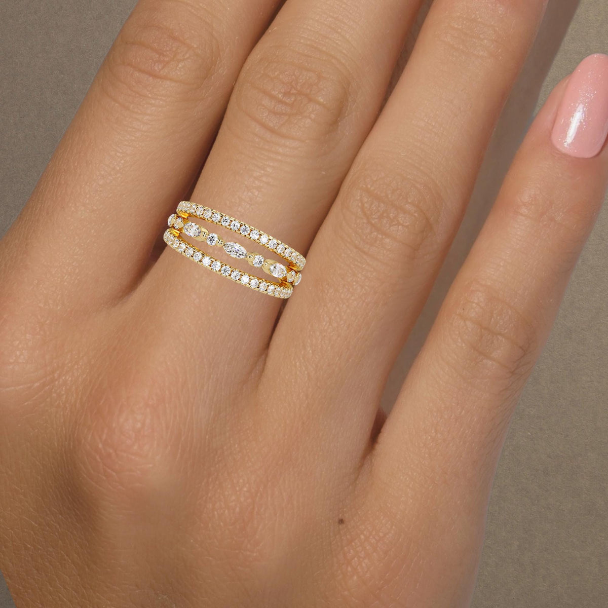 14K Gold Marquise & Round Lab Diamond Wide Band Ring (0.75 Ctw)