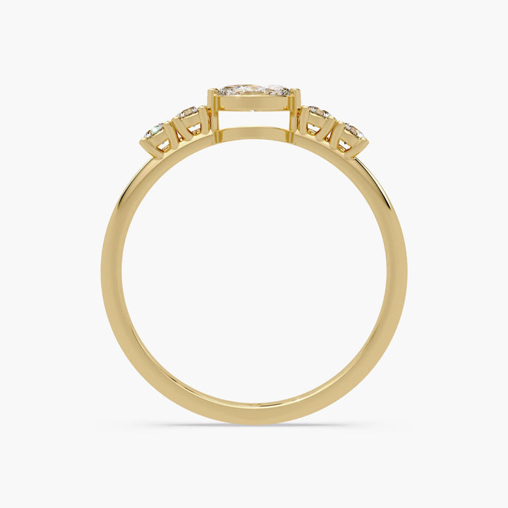 14K yellow gold marquise diamond ring with round side stones, 0.25ct lab-grown stacking ring for everyday wear or promise gift.