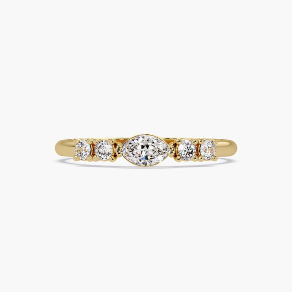 14K yellow gold marquise diamond ring with round side stones, 0.25ct lab-grown stacking ring for everyday wear or promise gift.