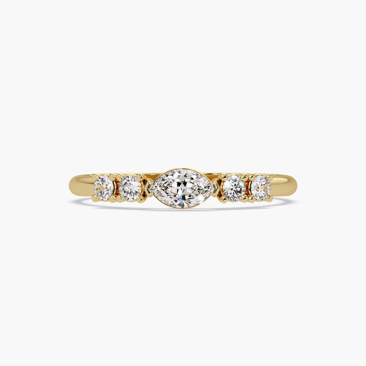 14K yellow gold marquise diamond ring with round side stones, 0.25ct lab-grown stacking ring for everyday wear or promise gift.