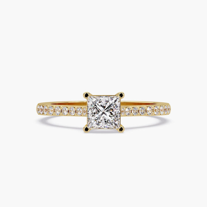 0.50 Ct Lab Grown Diamond Princess Cut Ring | 14K Gold Pave Solitaire Engagement Ring | Minimalist Bridal Jewelry