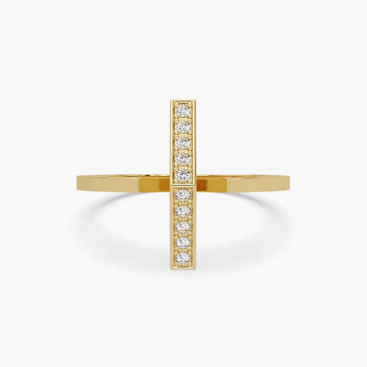 14K gold diamond bar ring with vertical pavé design.