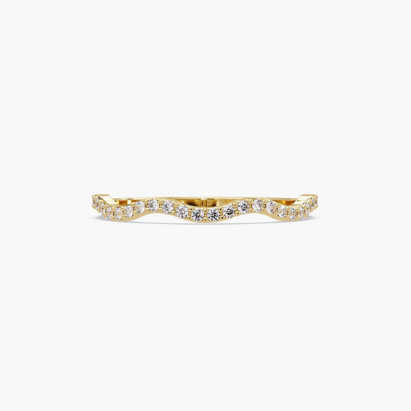 14k gold diamond wave band ring with pave setting