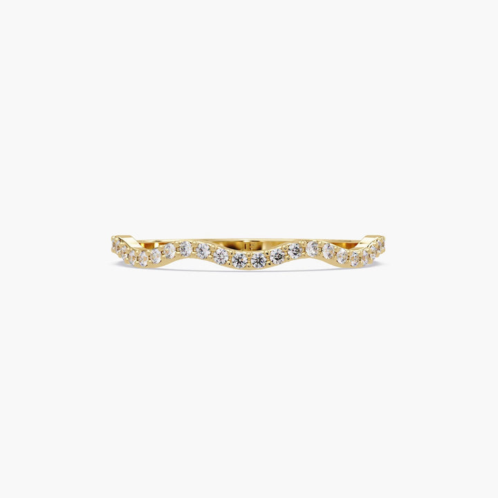 14k gold diamond wave band ring with pave setting