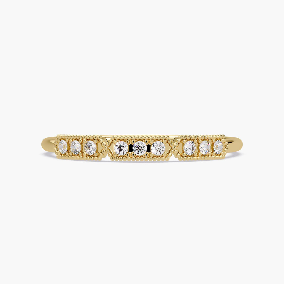 14K gold slim pavé diamond band in 14k gold with nine natural diamonds