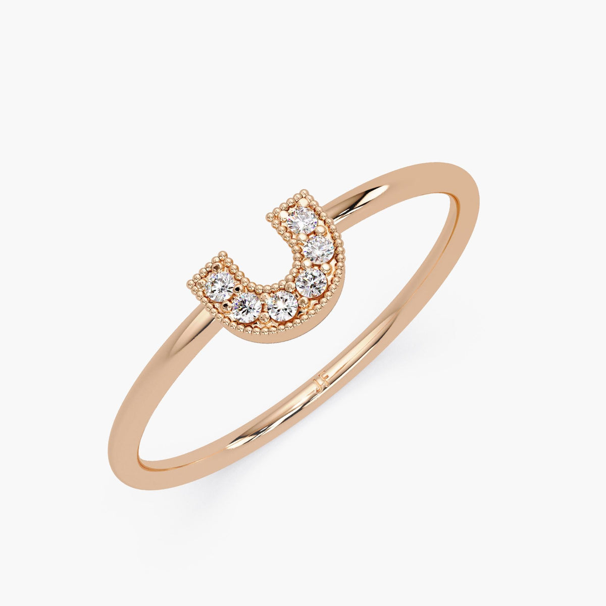 14k Gold Horseshoe Diamond Ring: Lucky Pavé Band Stacking Ring, U Ring