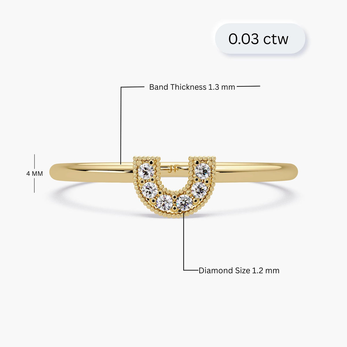 14k Gold Horseshoe Diamond Ring: Lucky Pavé Band Stacking Ring, U Ring