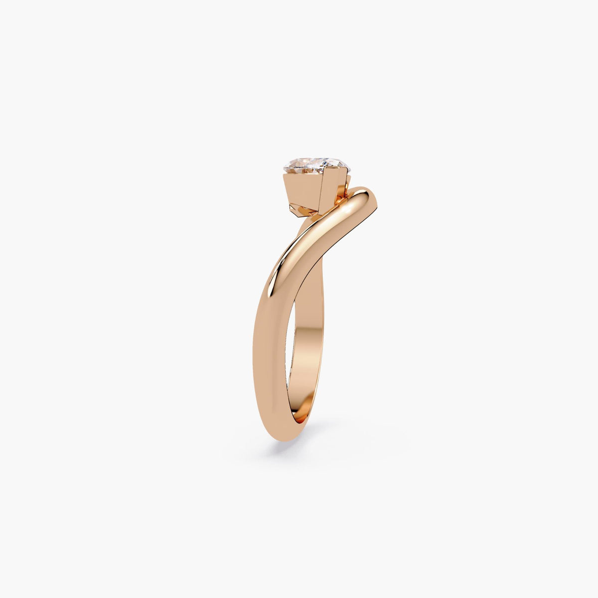 14K rose gold ring featuring a 0.75 carat marquise-cut lab grown diamond in a modern bypass setting, showcasing a fluid east-west design with a high-polish finish.