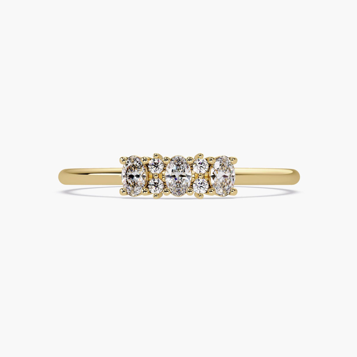 14k Gold Cluster Ring, Oval and Round Diamond Ring, 7 Stone Wedding Band, Dainty Anniversary Promise Ring for Women