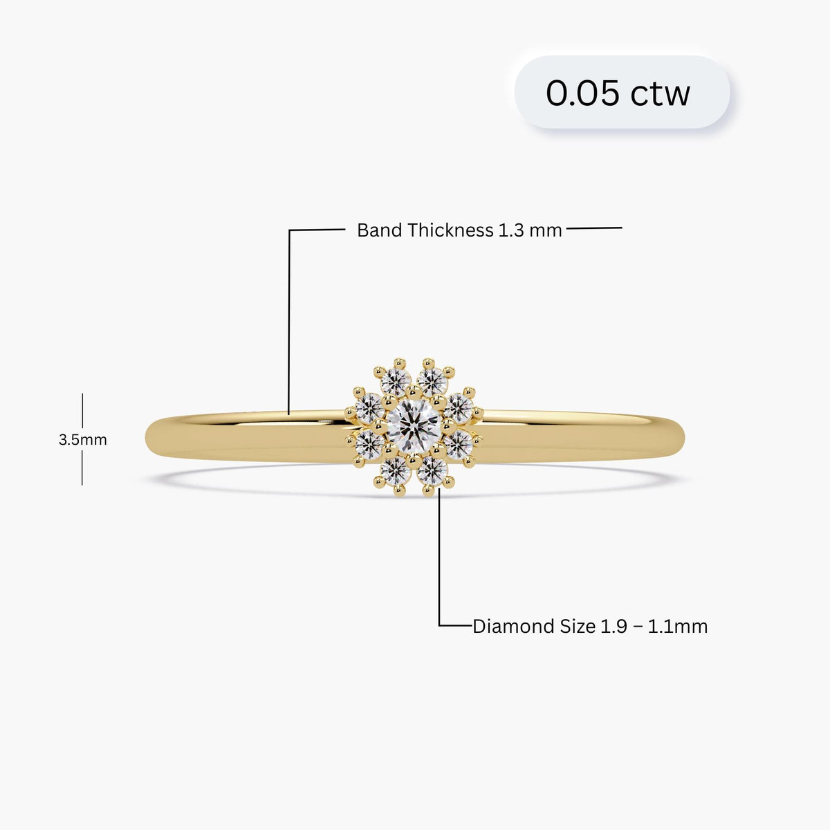 14k Gold Diamond Flower Ring: Dainty Cluster Band, Handmade Anniversary Gift