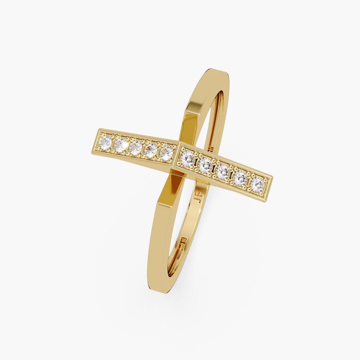 Dainty vertical pavé diamond band in solid gold.