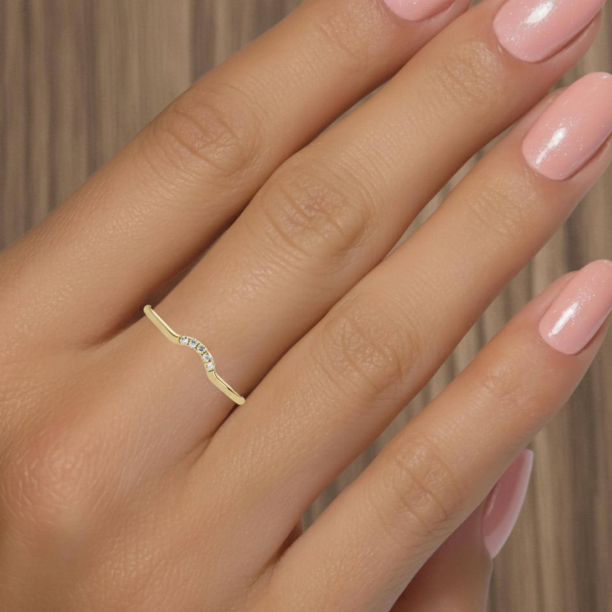Dainty 14k gold diamon band ring, minimalist stacking wedding or anniversary ring for women.