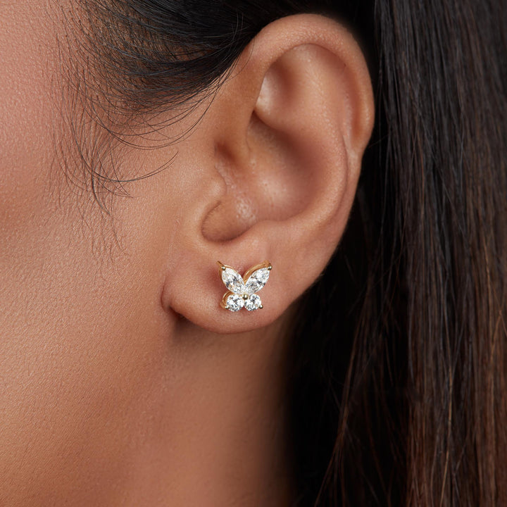Butterfly Diamond Stud Earrings | 14K Gold Marquise & Round Lab Grown Diamond Studs | 1.25 CTW Cluster Earrings for Her