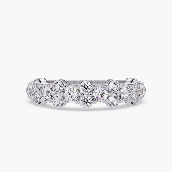 14K gold cluster diamond band ring featuring 0.90 CTW of round lab-grown diamonds in a staggered bubble setting, perfect for stacking, weddings, or everyday sparkle