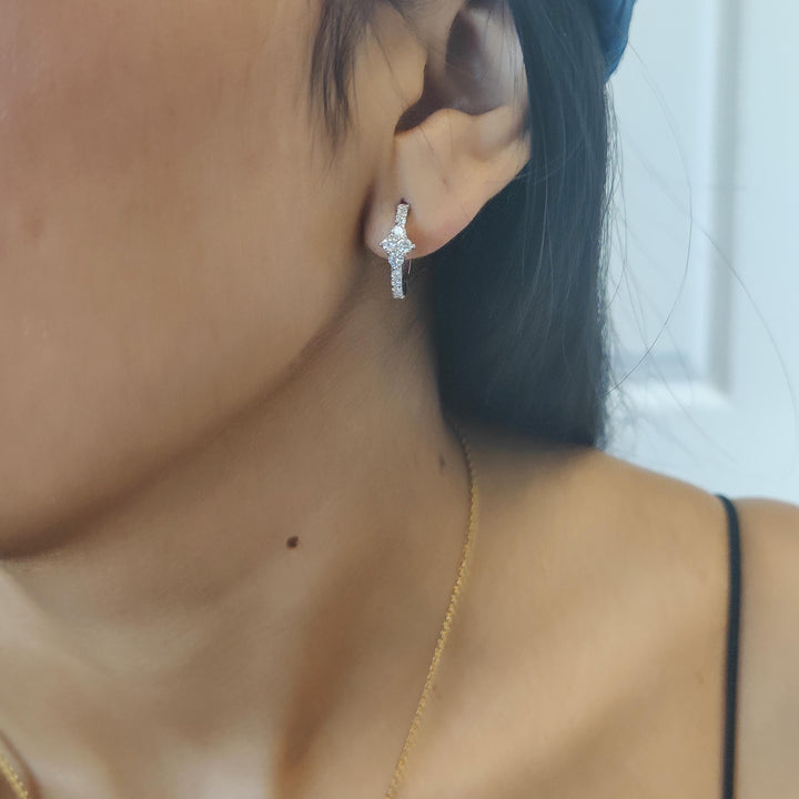 14K Gold Clover Diamond Huggie Hoops, 14MM Natural Diamond Huggies (0.50 Ctw)