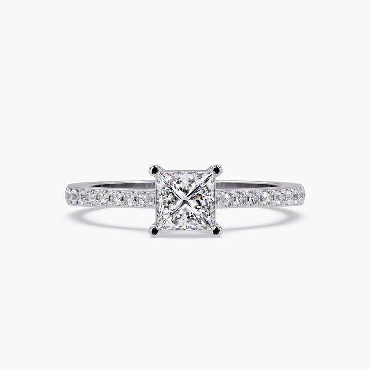 0.50 Ct Lab Grown Diamond Princess Cut Ring | 14K Gold Pave Solitaire Engagement Ring | Minimalist Bridal Jewelry