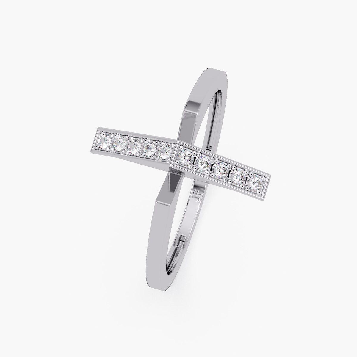 14K Gold Diamond Bar Ring: Vertical Pavé Band Stacking Ring
