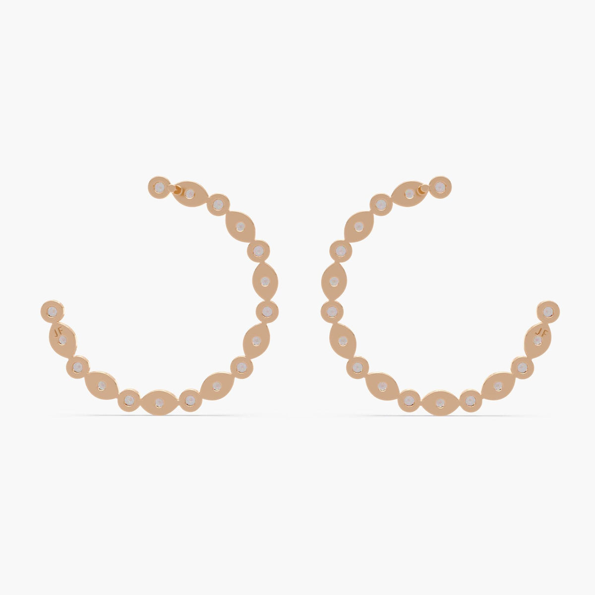 Close-up of pave and bezel diamond settings.