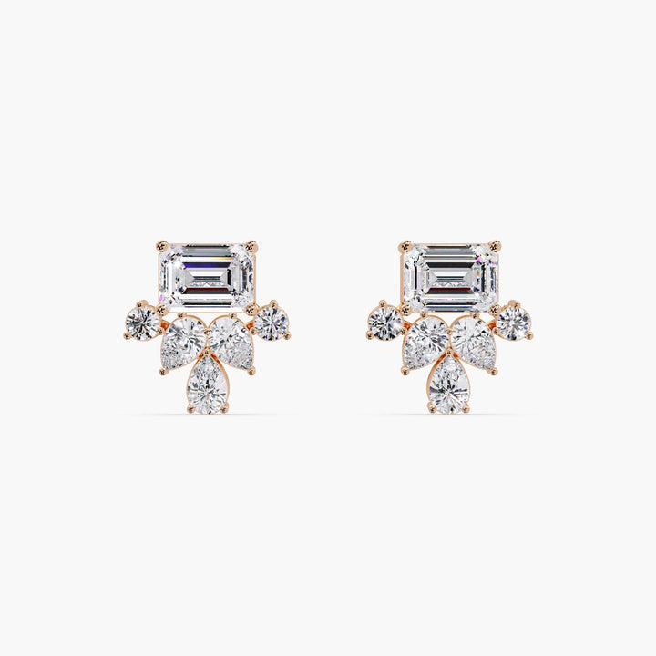 Elegant rose gold emerald cut diamond earrings for bridal or formal wear