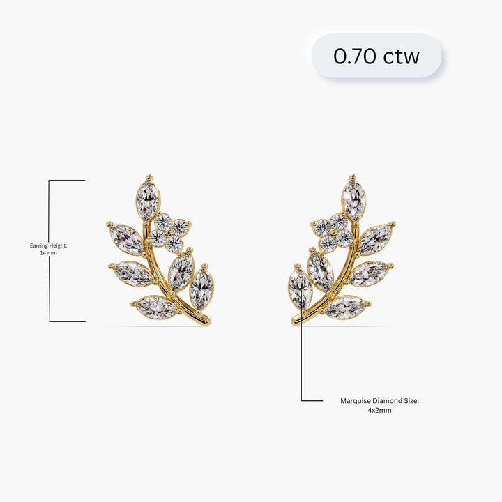 Scale illustration of gold diamond earrings.
