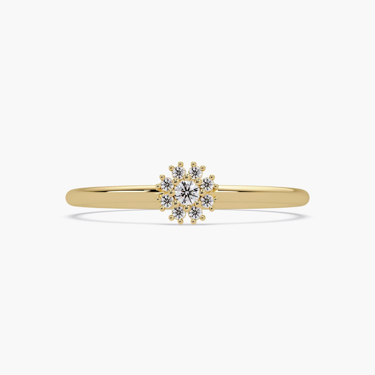 14k Gold Diamond Flower Ring: Dainty Cluster Band, Handmade Anniversary Gift