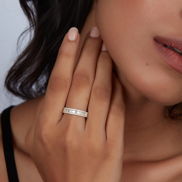 14K Gold Baguette & Round Lab Diamond Wedding Band, 0.60 CT Channel Pave Eternity Ring
