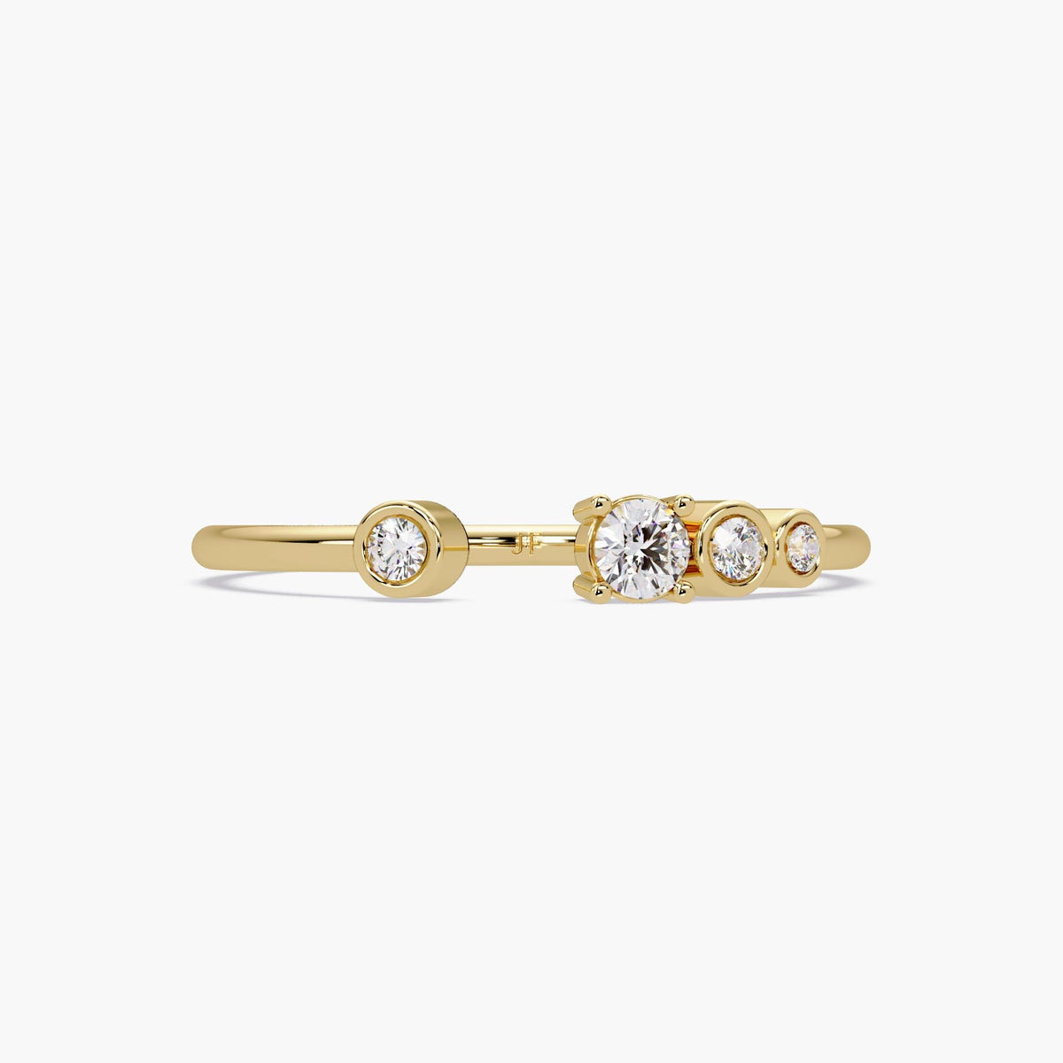 14k gold open gold cuff ring with bezel and prong set natural diamonds
