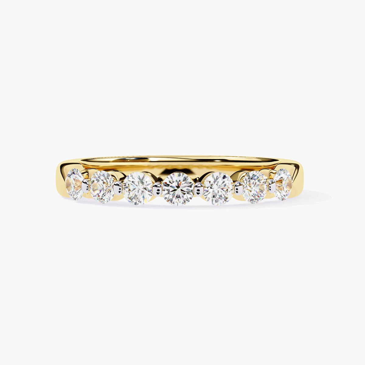 Round Cut Lab Grown Diamond Half Eternity Ring, 14k Yellow White Rose Gold Delicate Wedding Ring, Minimalist Wife Ring, Dainty Stacking Ring