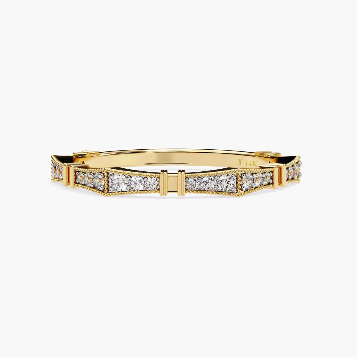 Geometric Half Eternity Lab Grown Diamond Ring, 14k White Yellow Rose Gold Prong Set Round Cut Diamond Ring, Statement Women Dainty Ring